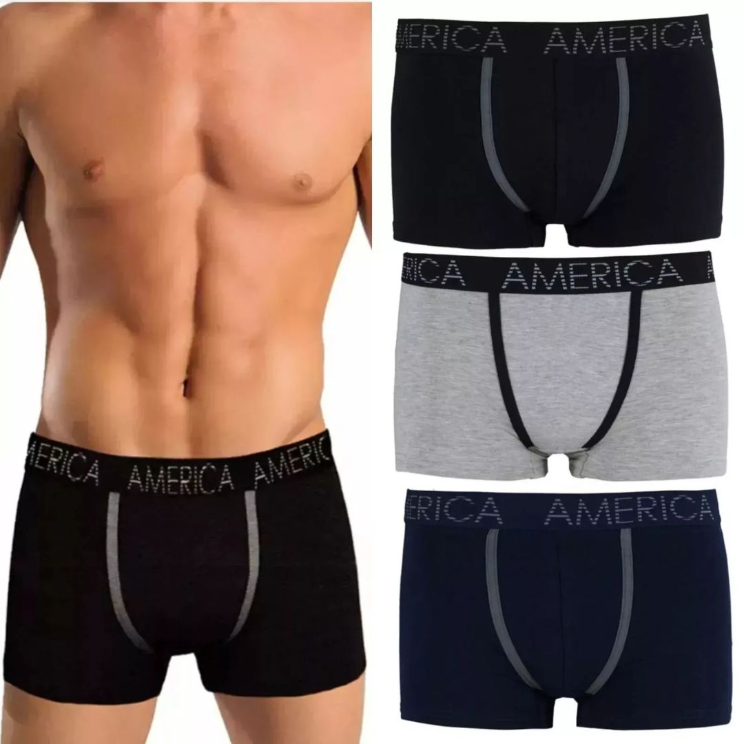 BOXER UOMO in Cotone Elasticizzato – Confezione 3 pz (Nero, Grigio, Blu)