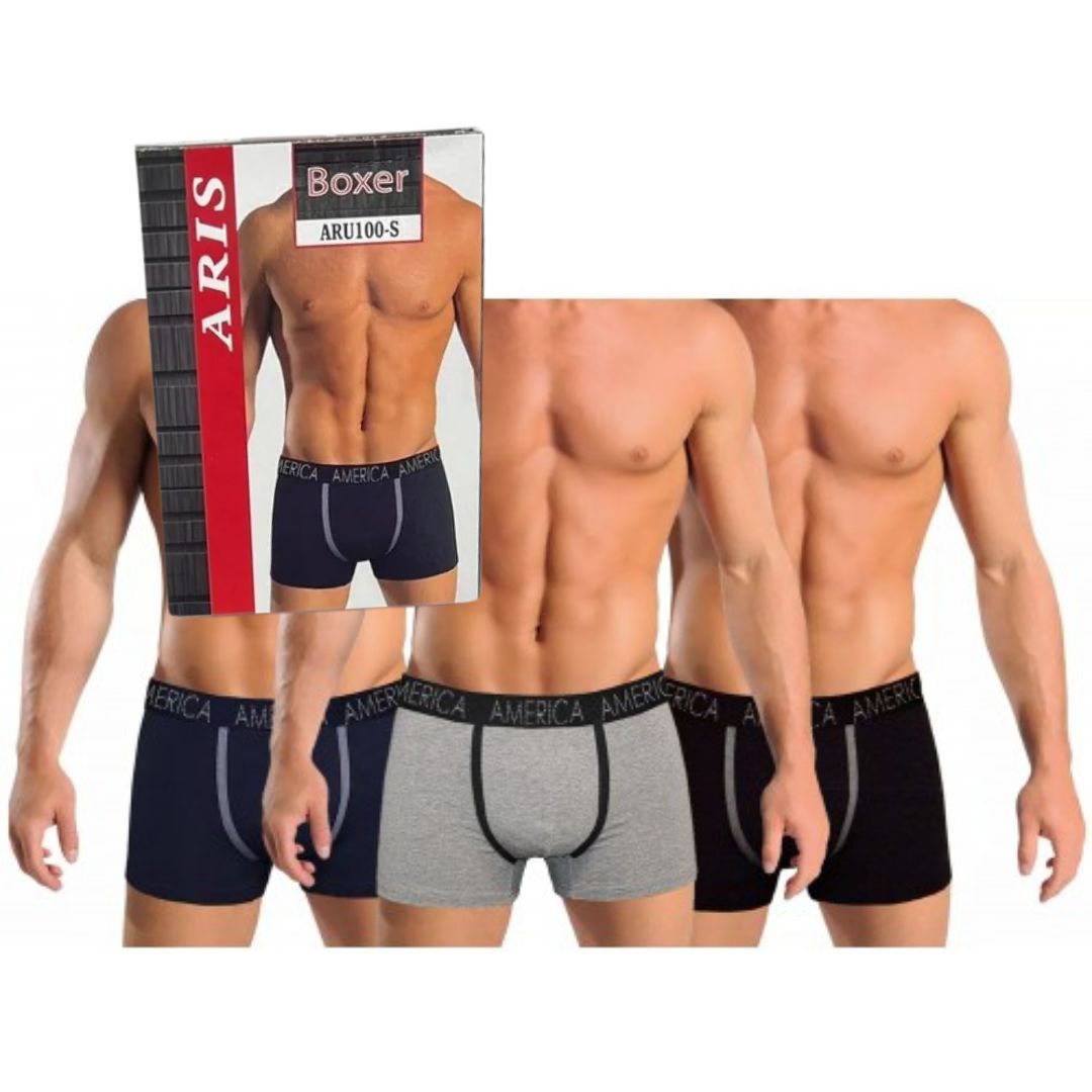BOXER UOMO in Cotone Elasticizzato – Confezione 3 pz (Nero, Grigio, Blu)