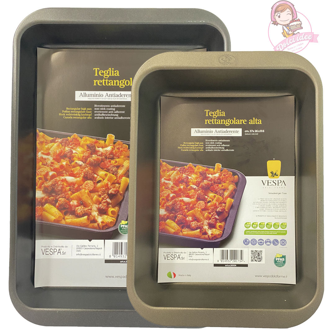 TEGLIA RETTANGOLARE ALTA VESPA 37x26x6H. Antiaderente e 100% Alluminio.