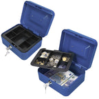 METAL CASH BOX – Cassetta portavalori in metallo con vassoio monete e 2 chiavi (25×20×9 cm)