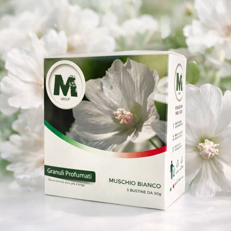 GRANULI PROFUMATI MUSCHIO BIANCO per Aspirapolveri con Sacchetto - 3 Bustine da 50g
