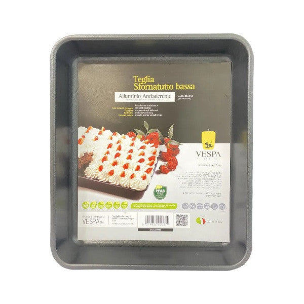 TEGLIA SFORNATUTTO BASSA RETTANGOLARE VESPA 29x25x4,5H. Antiaderente e 100% Alluminio.