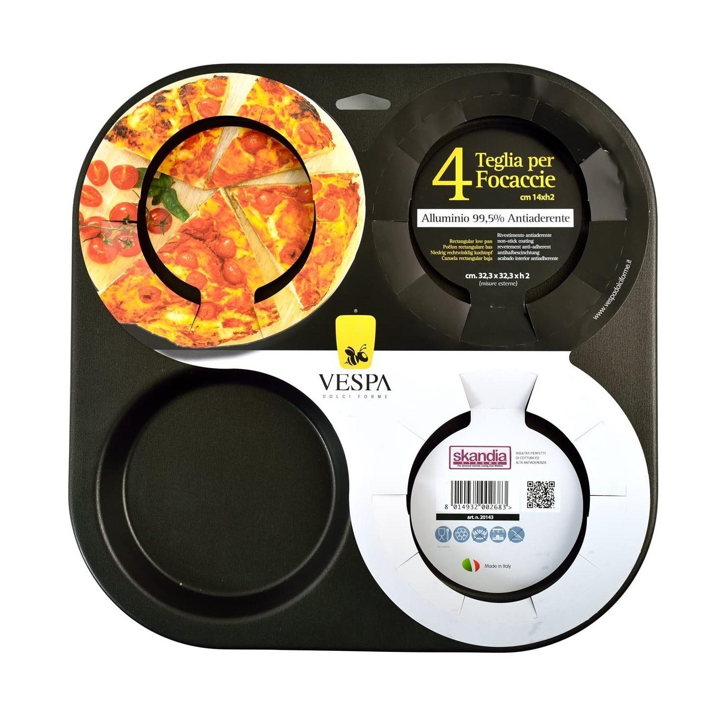 4 TEGLIA VESPA PER FOCACCE 14x2H. Antiaderente e 99,5% Alluminio.
