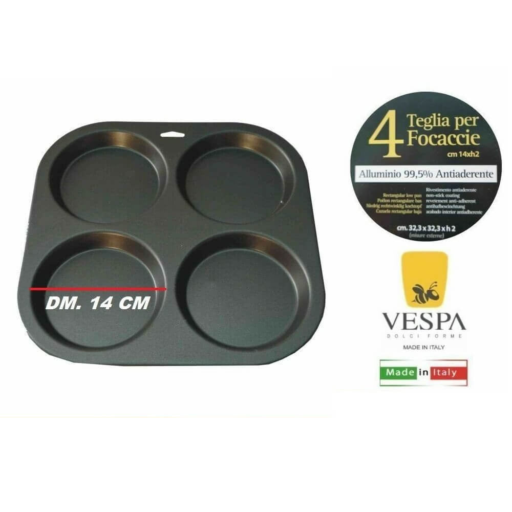 4 TEGLIA VESPA PER FOCACCE 14x2H. Antiaderente e 99,5% Alluminio.