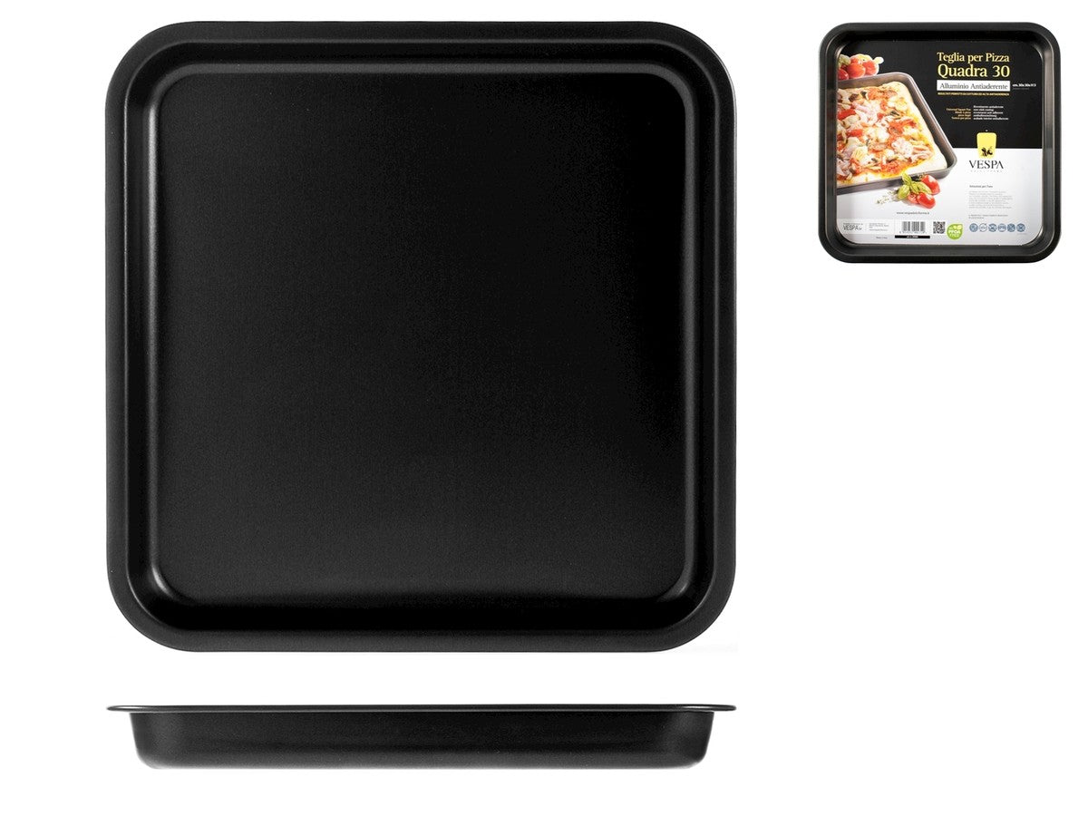 TEGLIA PER PIZZA QUADRATA VESPA 30CM. 30x30x3H. Antiaderente e 100% Alluminio.