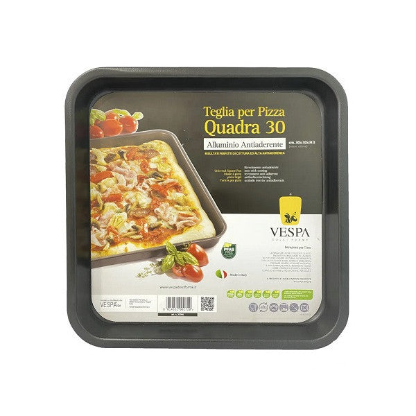 TEGLIA PER PIZZA QUADRATA VESPA 30CM. 30x30x3H. Antiaderente e 100% Alluminio.