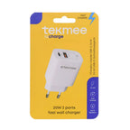 Caricatore Rapido 20W Tekmee – Alimentatore da Parete USB-C + USB-A Fast Charge