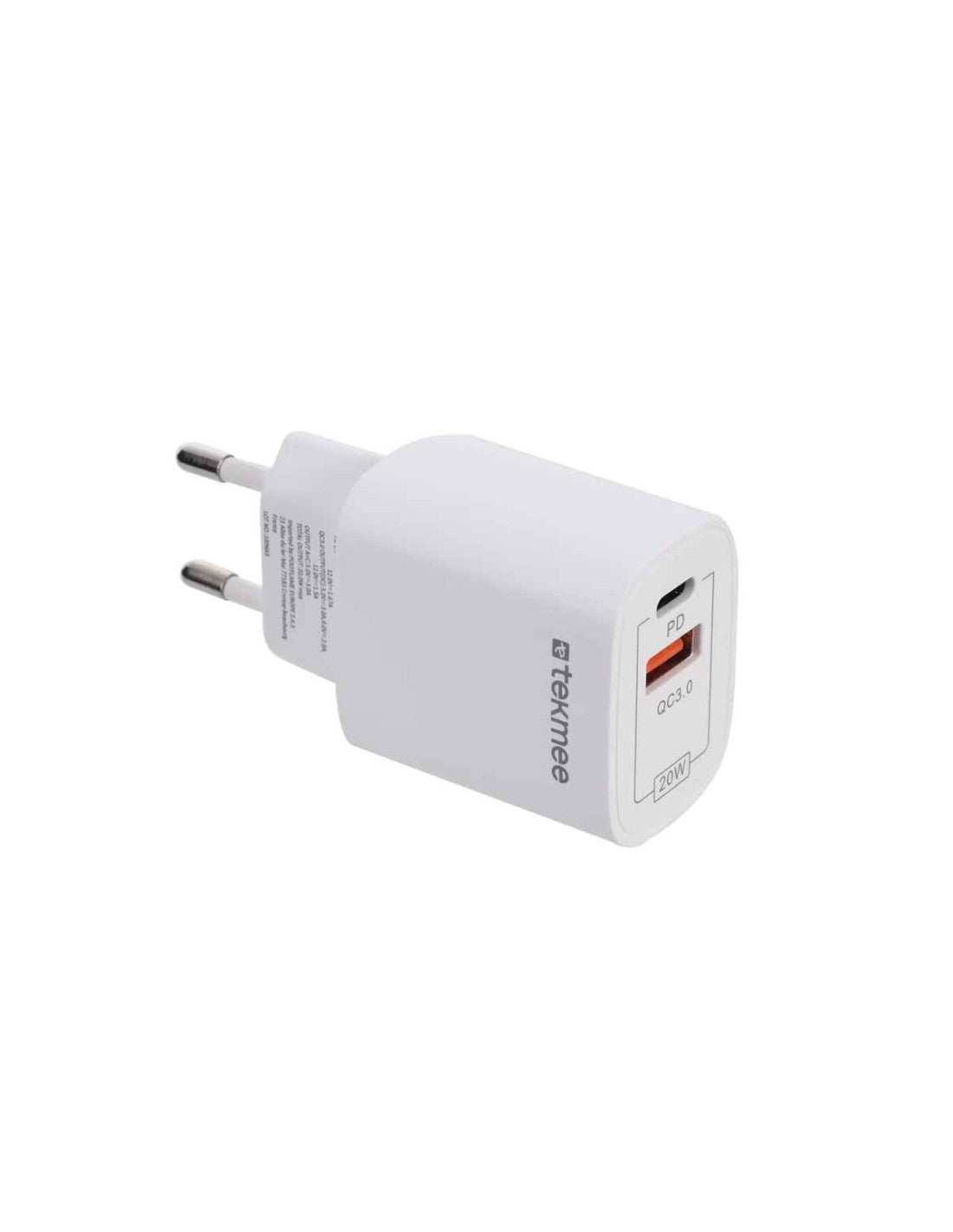 Caricatore Rapido 20W Tekmee – Alimentatore da Parete USB-C + USB-A Fast Charge