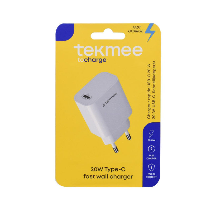 Caricatore Rapido Tekmee 20W USB-C – Alimentatore da Parete Fast Charge Universale