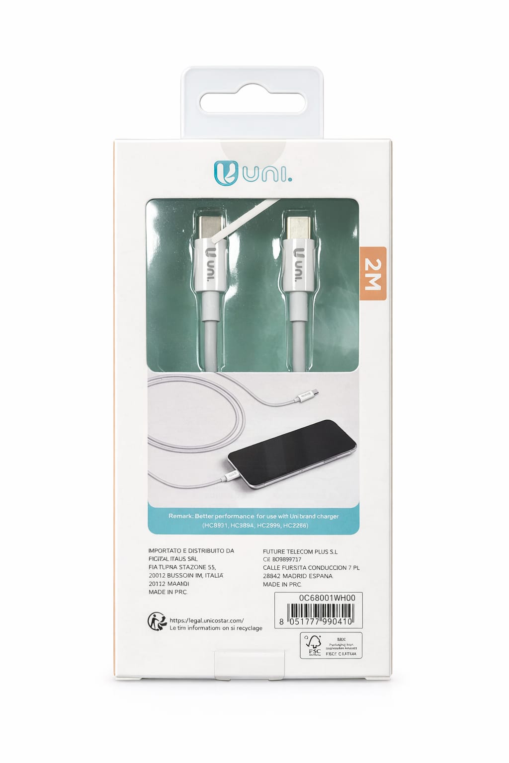 Cavo USB-C a USB-C 2m Fast Charge 60W – Cavo Ricarica Rapida e Trasferimento Dati
