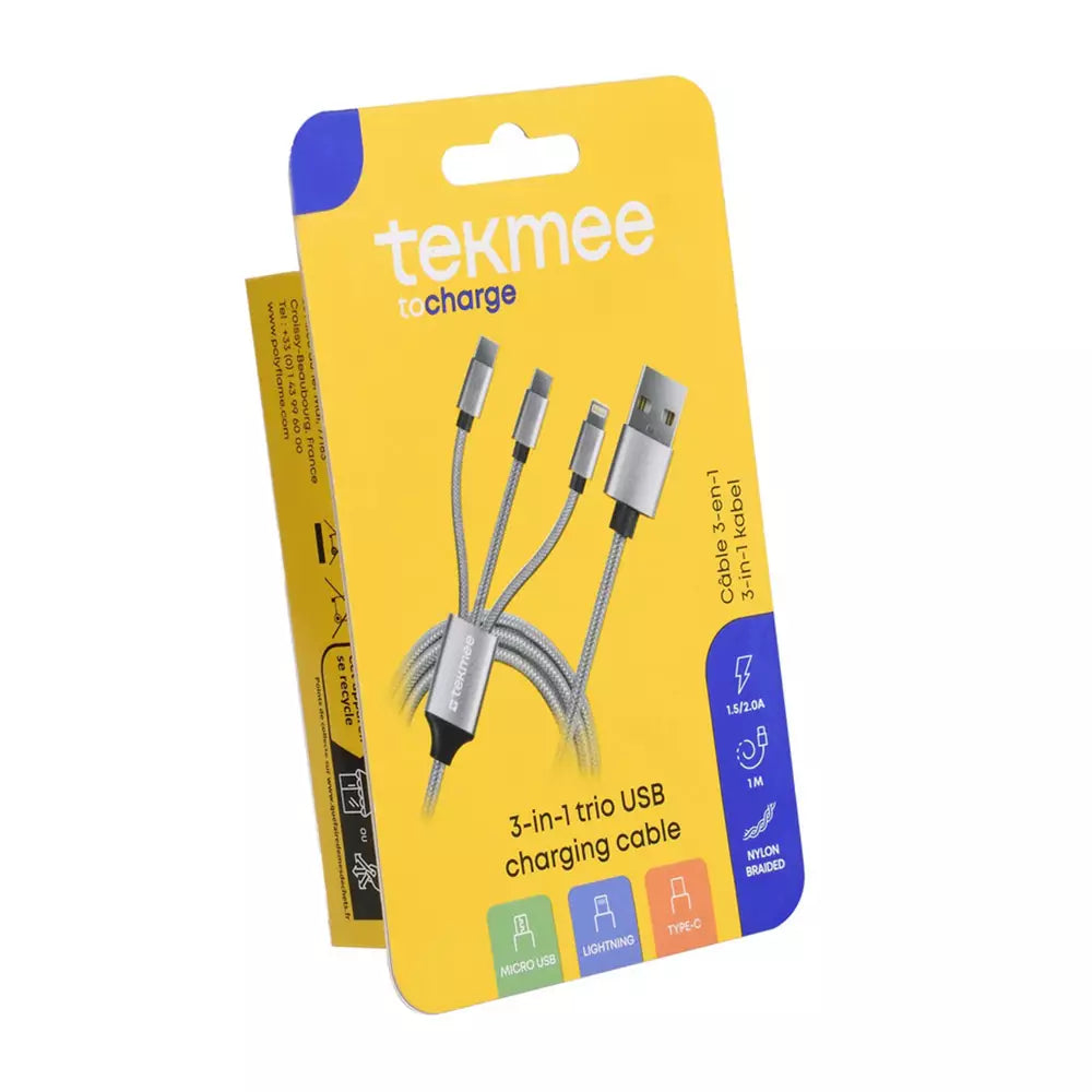 Cavo di Ricarica 3 in 1 Universale 1m – Lightning, USB-C e Micro-USB – Nylon Intrecciato
