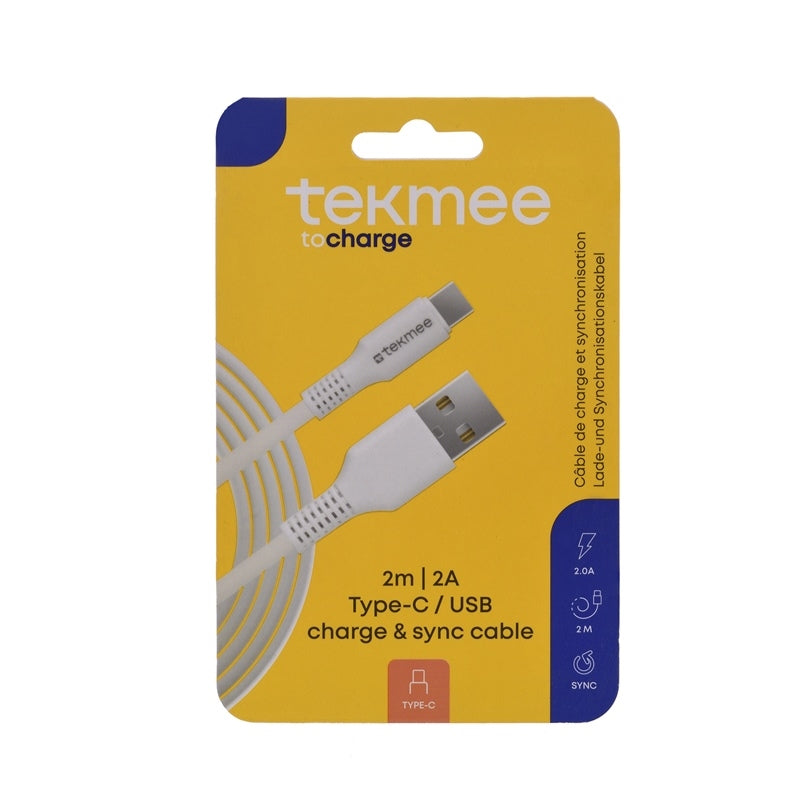 Cavo di Ricarica USB-A a USB-C Tekmee 2m – Cavo Type-C per Ricarica e Sincronizzazione Dati