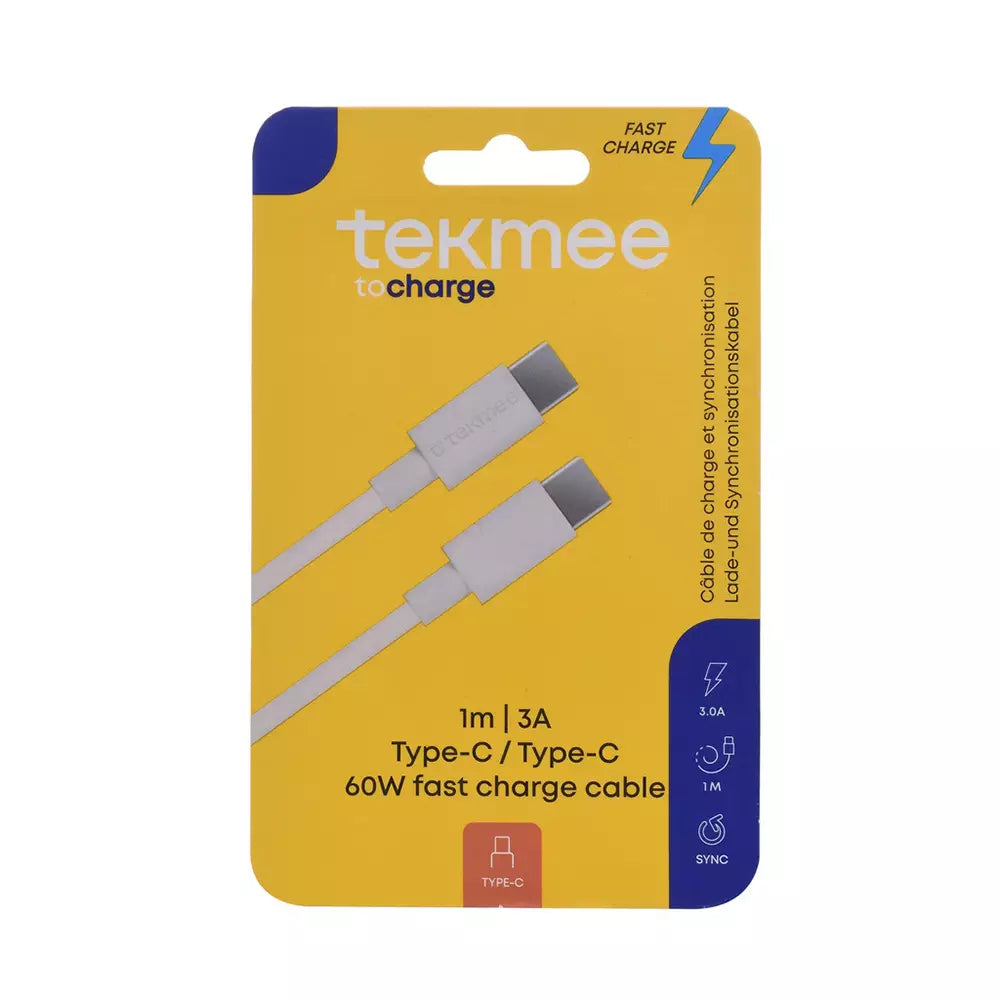 Cavo di Ricarica Rapida USB-C a USB-C Tekmee 1m – 60W Fast Charge