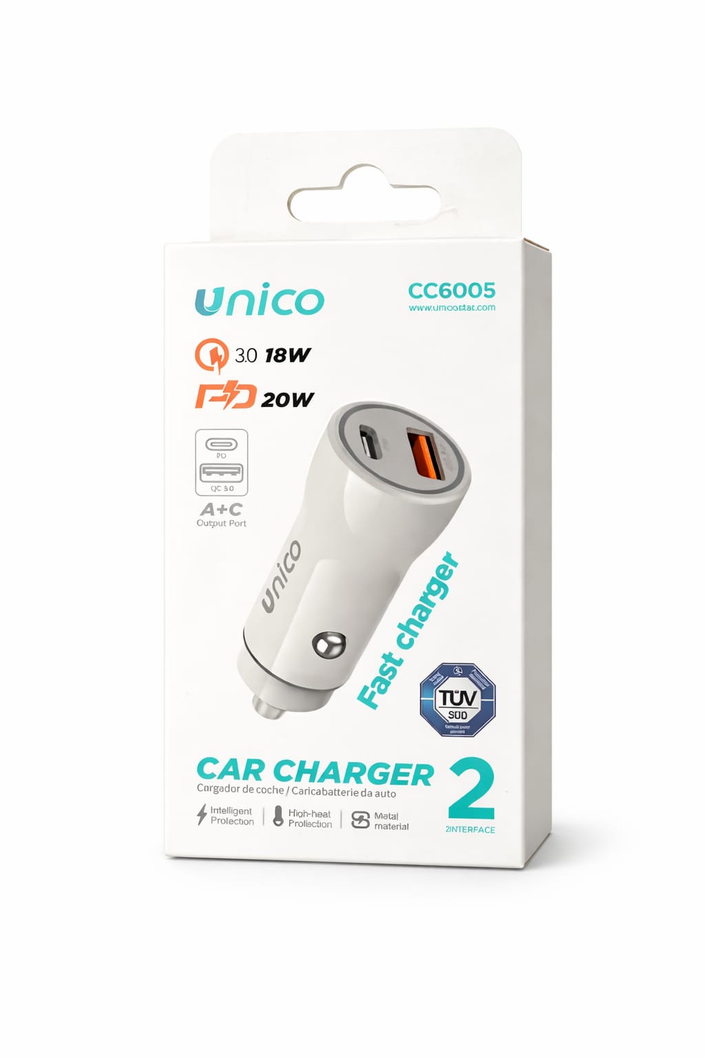 Caricatore Auto Ricarica Rapida 20W USB-C PD + USB-A QC18W – Certificato TÜV