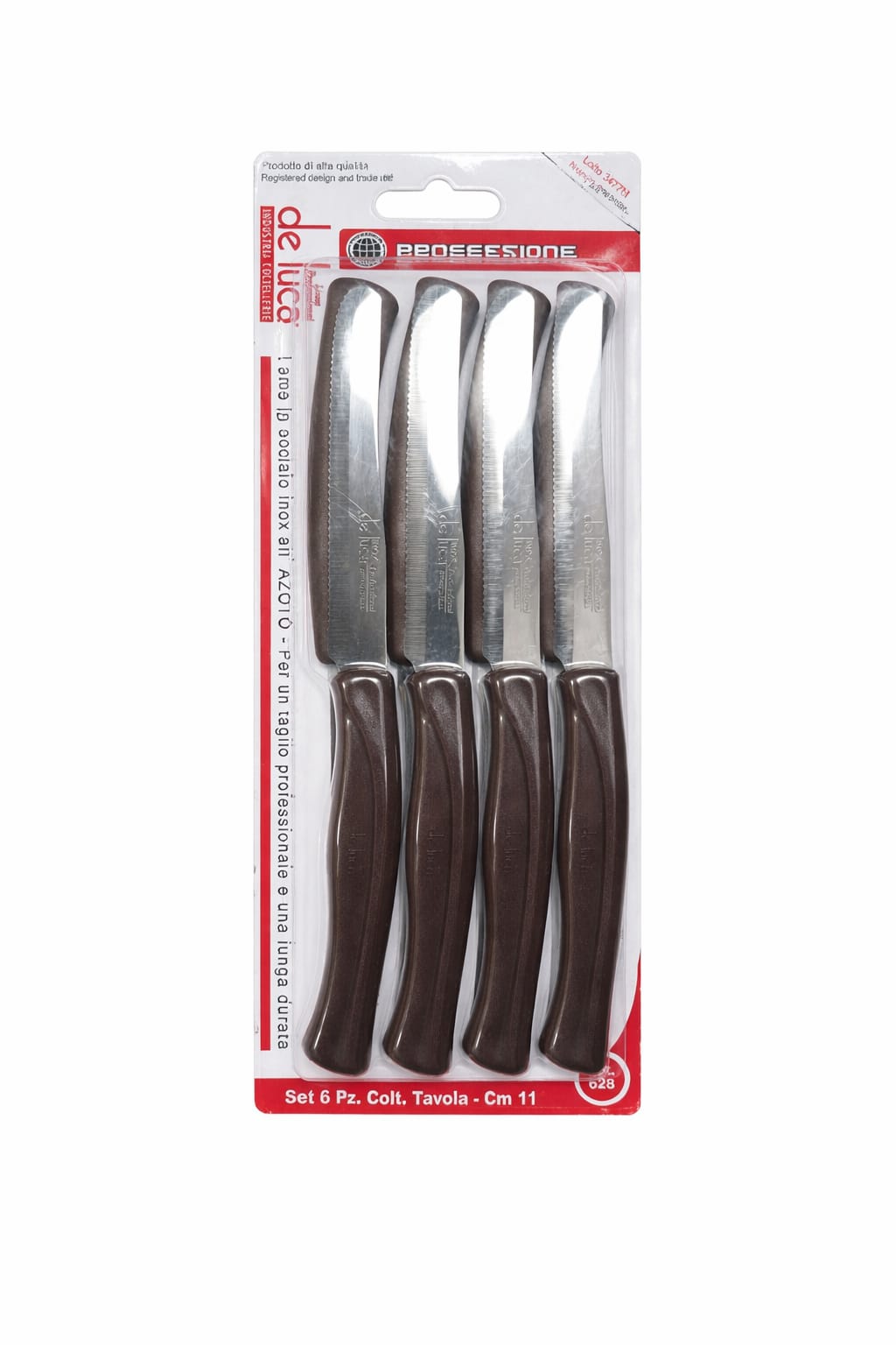 Set 6 Coltelli da Tavola Seghettati 11 cm in Acciaio Inox – Manico Ergonomico Marrone De Luca