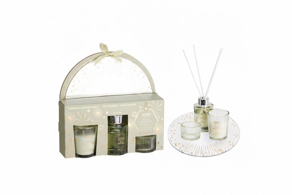 Set Regalo Profumato per Casa con Diffusore, Candela Aromatica e Portacandela – 4 Pezzi