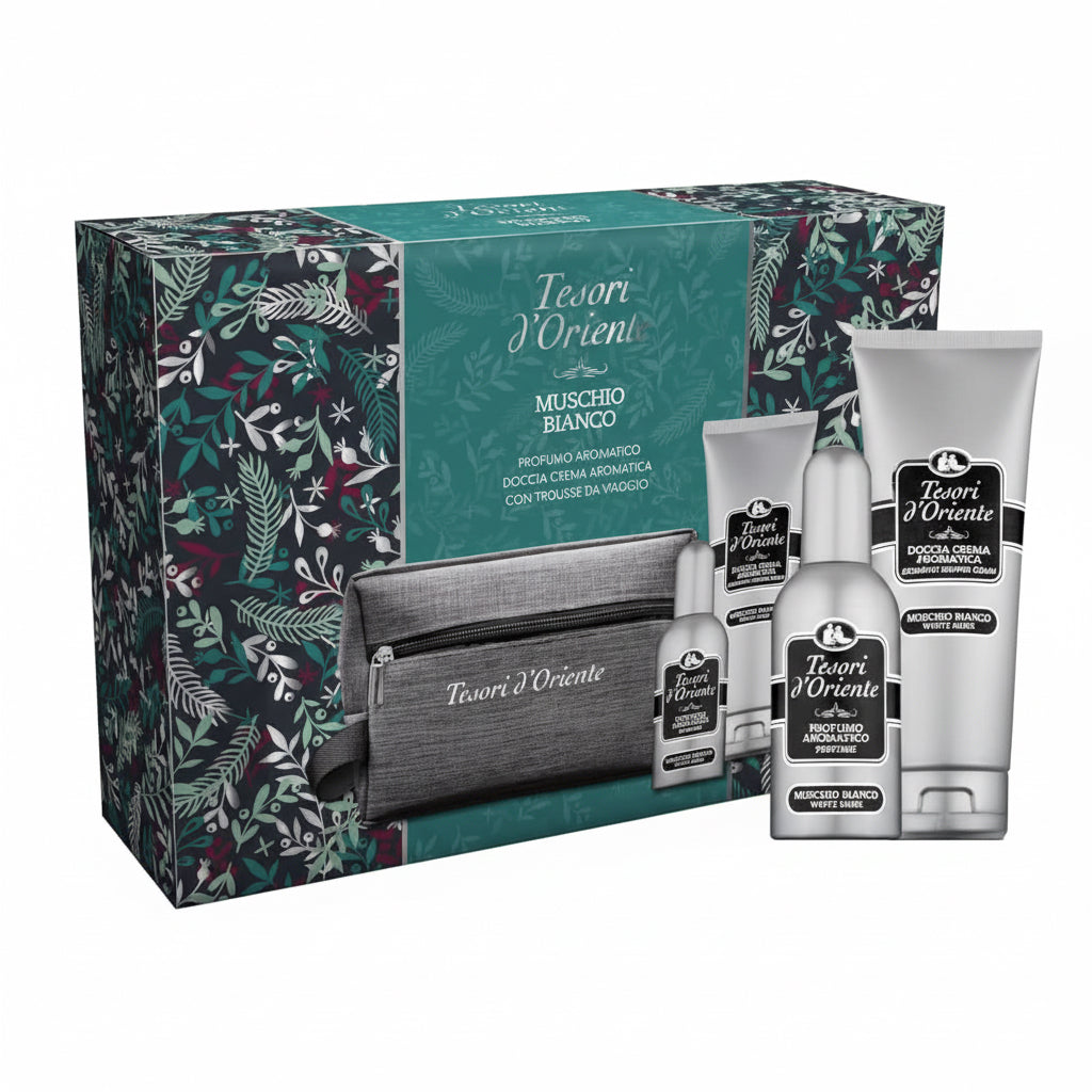 Set Regalo Tesori d’Oriente Muschio Bianco – Profumo Aromatico + Doccia Crema con Beauty Case da Viaggio