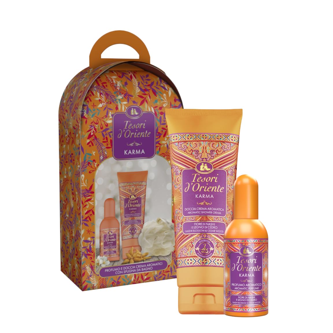 Tesori d’Oriente Karma – Set Regalo Profumo & Doccia Crema con Spugna
