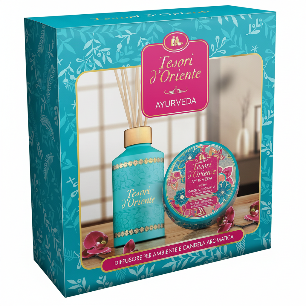 Diffusore Ambiente + Candela Profumata Tesori d’Oriente Ayurveda – Set Relax Aromaterapia