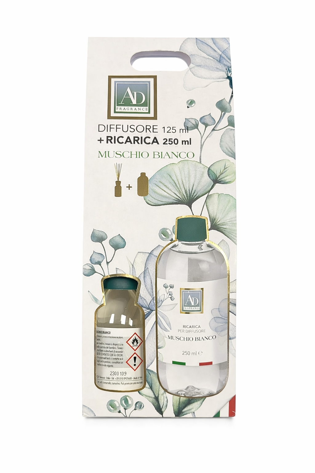 Diffusore di Fragranza Muschio Bianco + Ricarica 250 ml – AD Fragrance (125 ml + refill)