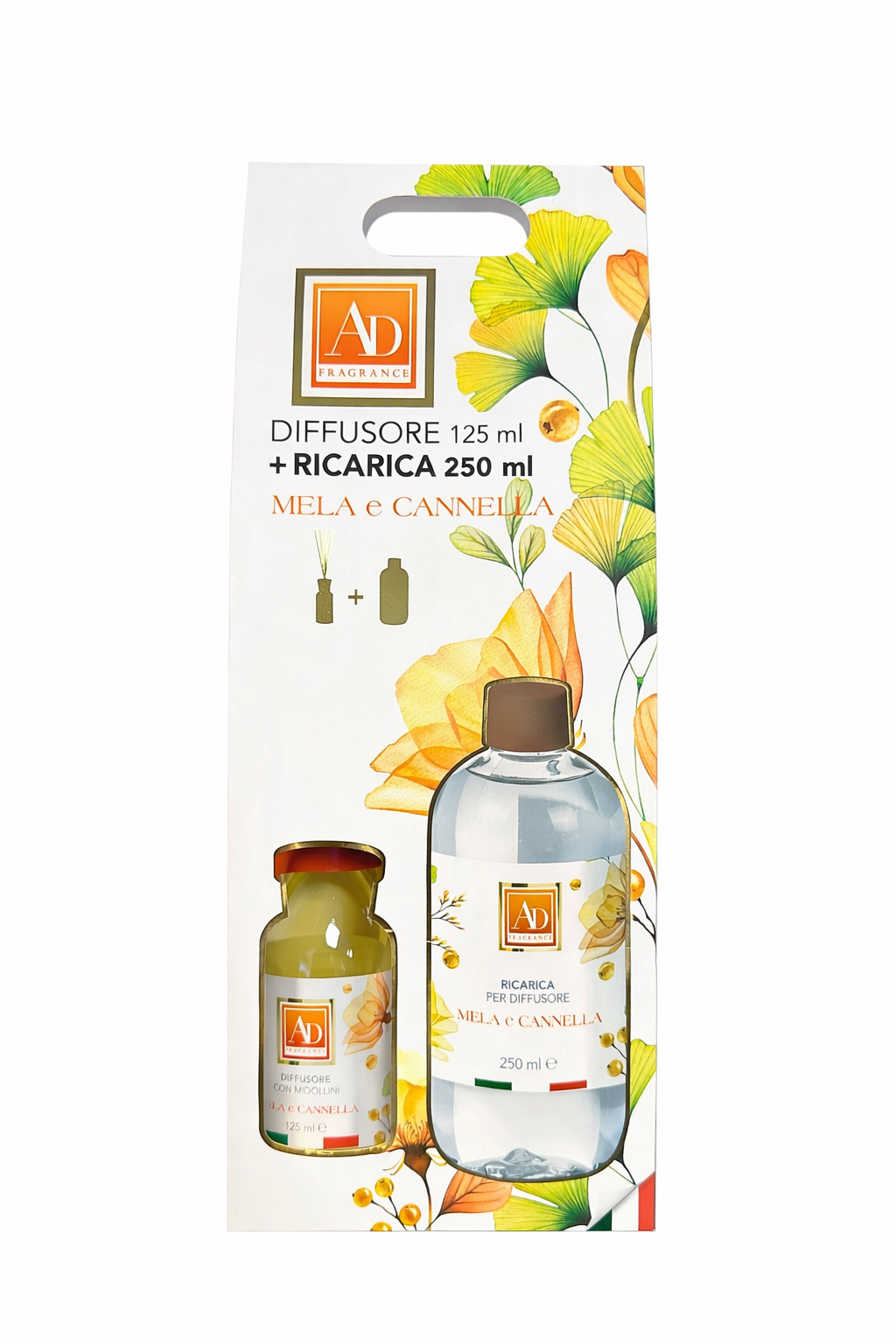 Diffusore Ambiente Mela e Cannella con Ricarica – 125 ml + 250 ml | AD Fragrance