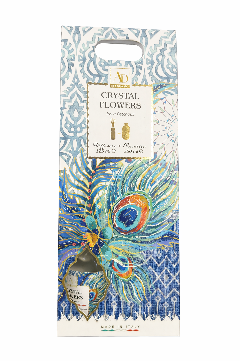 Diffusore per ambienti “Crystal Flowers – Iris e Patchouli” con ricarica (125 ml + 250 ml)