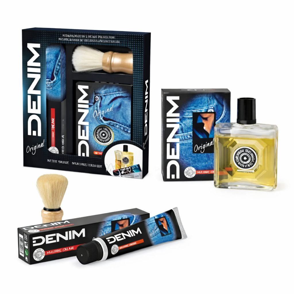 Denim Original Set Rasatura Uomo – Dopobarba + Crema da Rasatura con Pennello