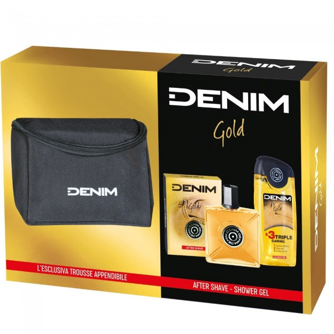 Denim Gold Set Regalo Uomo – After Shave 100ml, Shower Gel 250ml e Trousse da Viaggio