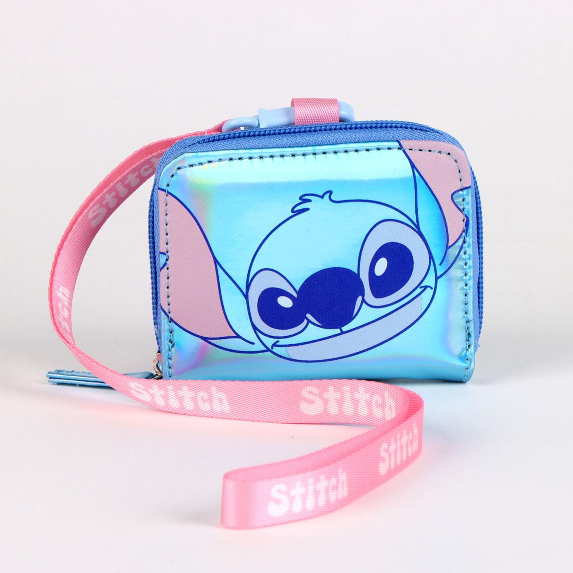 Portafoglio compatto olografico Stitch con zip – design brillante e kawaii