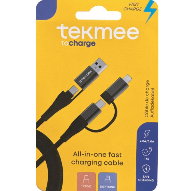 Cavo di ricarica rapida Tekmee 3-in-1 USB / Type-C / Lightning – fino a 60W, 1 metro