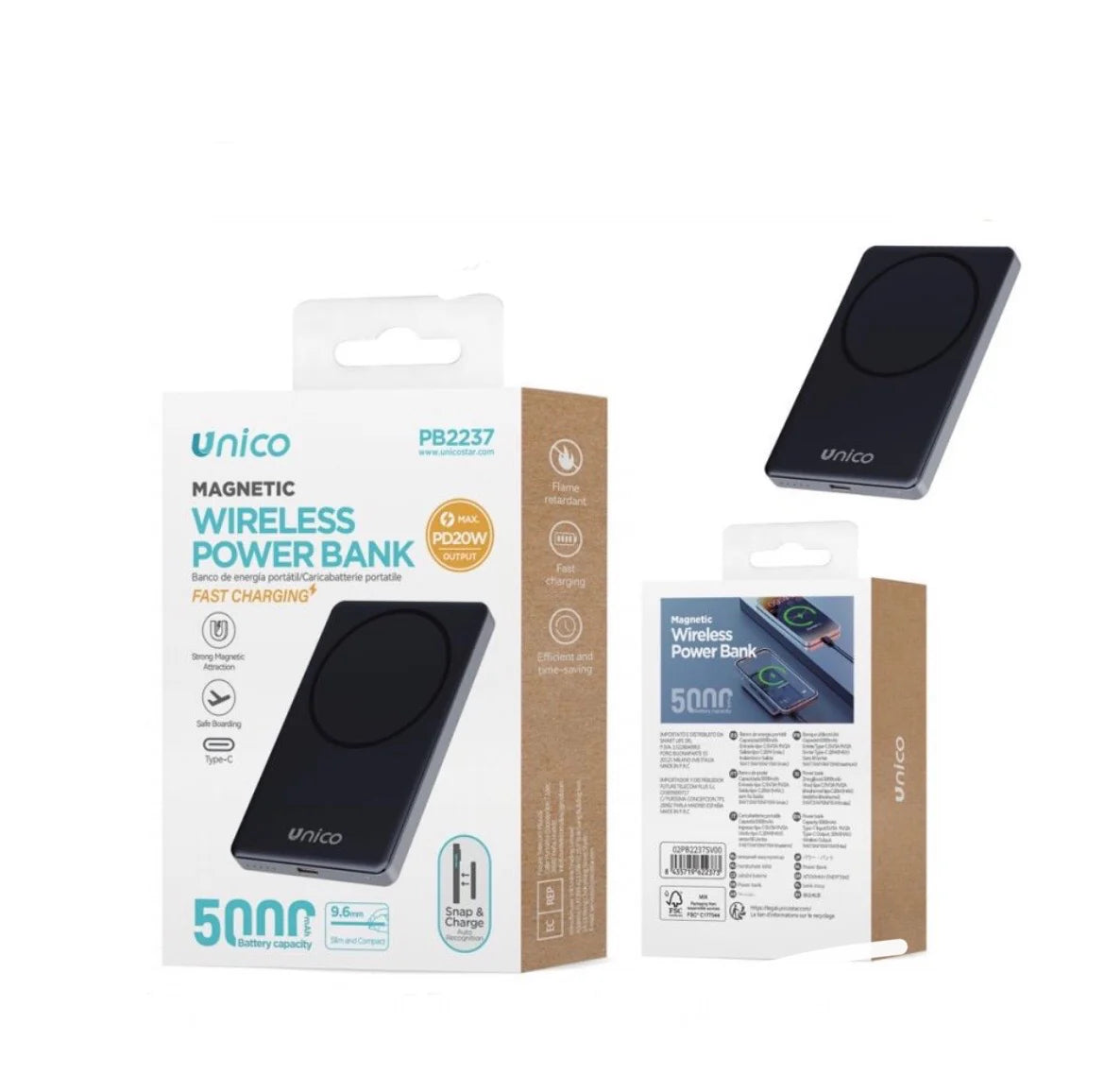 Power Bank Magnetico Wireless Unico 5000mAh – Ricarica Rapida PD 20W, Ultra Slim, USB-C