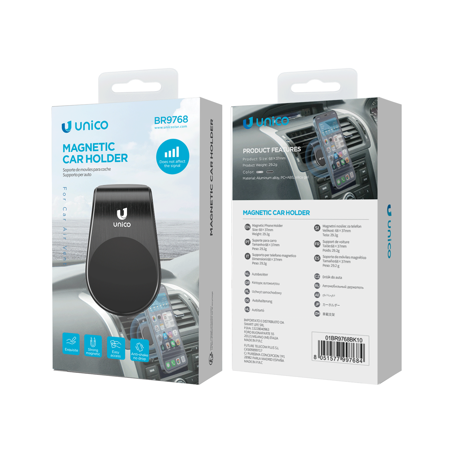 Supporto Magnetico per Auto UNICO BR9768 – Porta Smartphone Universale da Cruscotto
