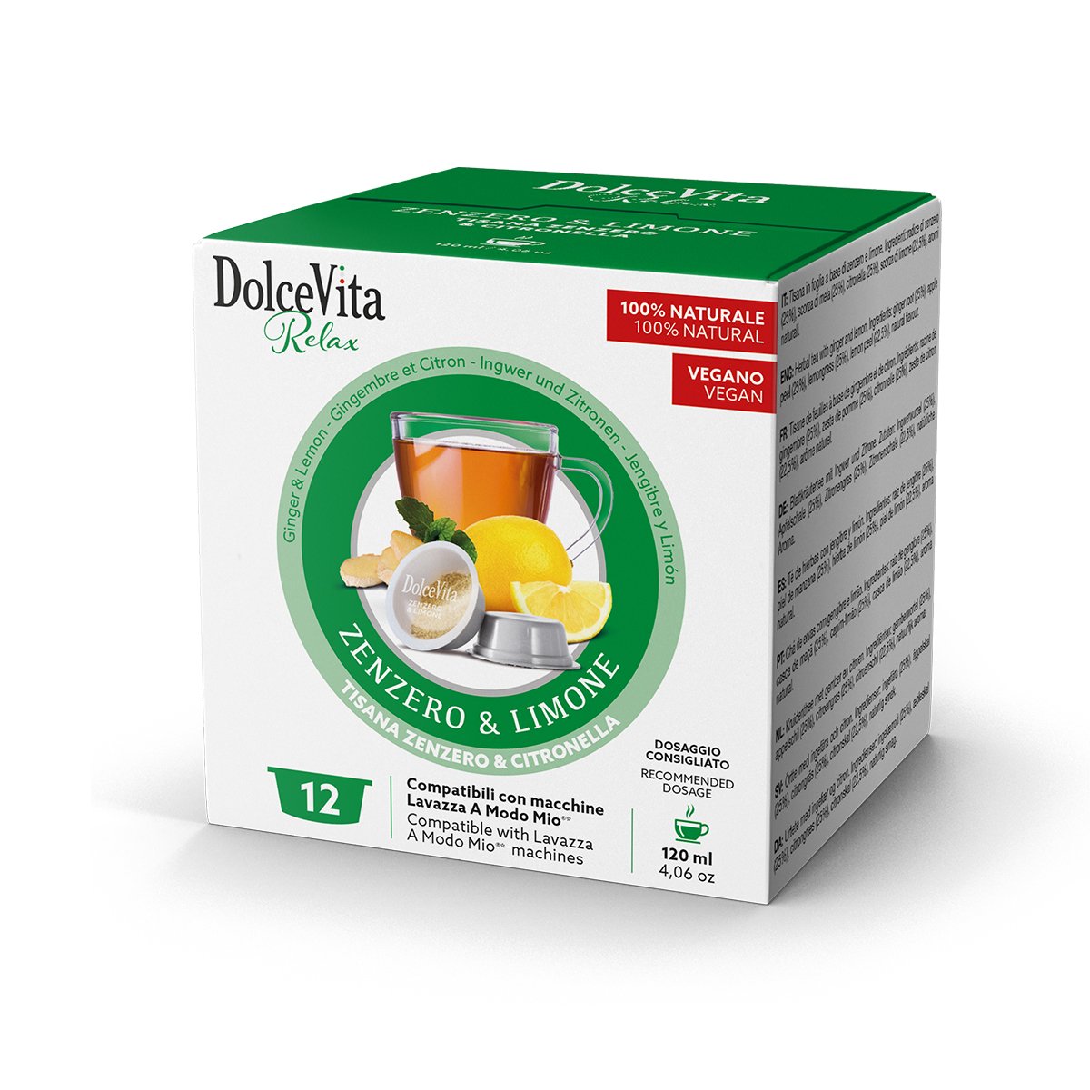 DolceVita Relax Zenzero & Limone – Capsule Compatibili Dolce Gusto (12 pezzi) – Tisana Naturale Vegan