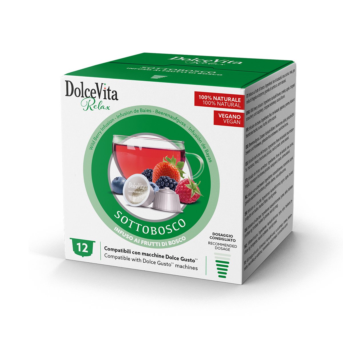 Capsule DolceVita Relax Sottobosco – Infuso ai Frutti di Bosco Compatibile Dolce Gusto (12 capsule, Vegan, Senza Glutine)