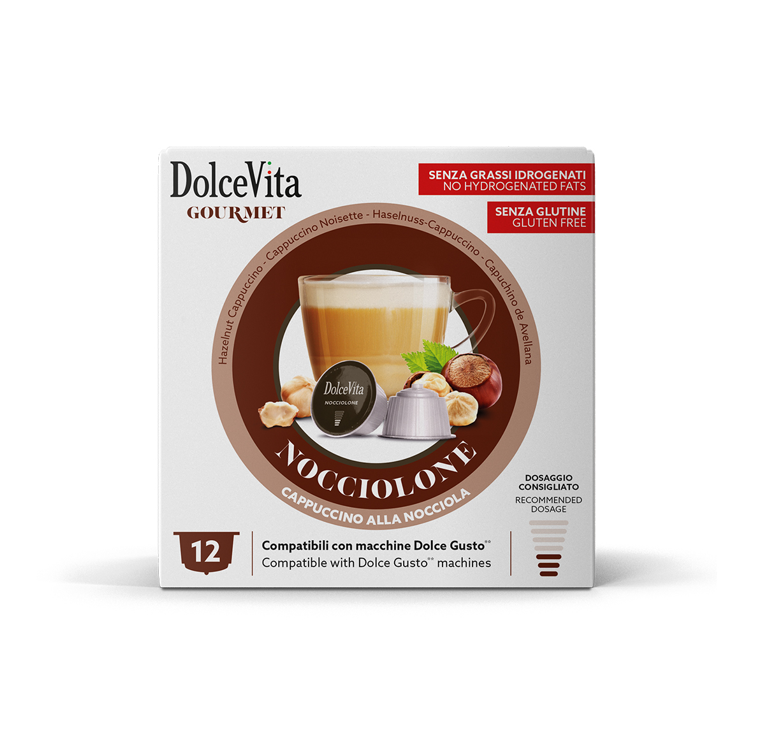 DolceVita Gourmet Nocciolone – Cappuccino alla Nocciola Compatibile Dolce Gusto (12 Capsule)
