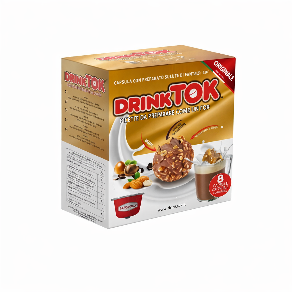 DrinkTok Pralina Nocciola e Mandorla – Capsule compatibili Dolce Gusto (8 capsule, gusto cioccolato e crema nocciola)