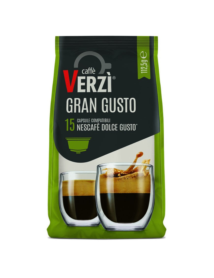Capsule Caffè Verzì Gran Gusto Compatibili Nescafé Dolce Gusto – 15 Capsule Intenso e Cremoso
