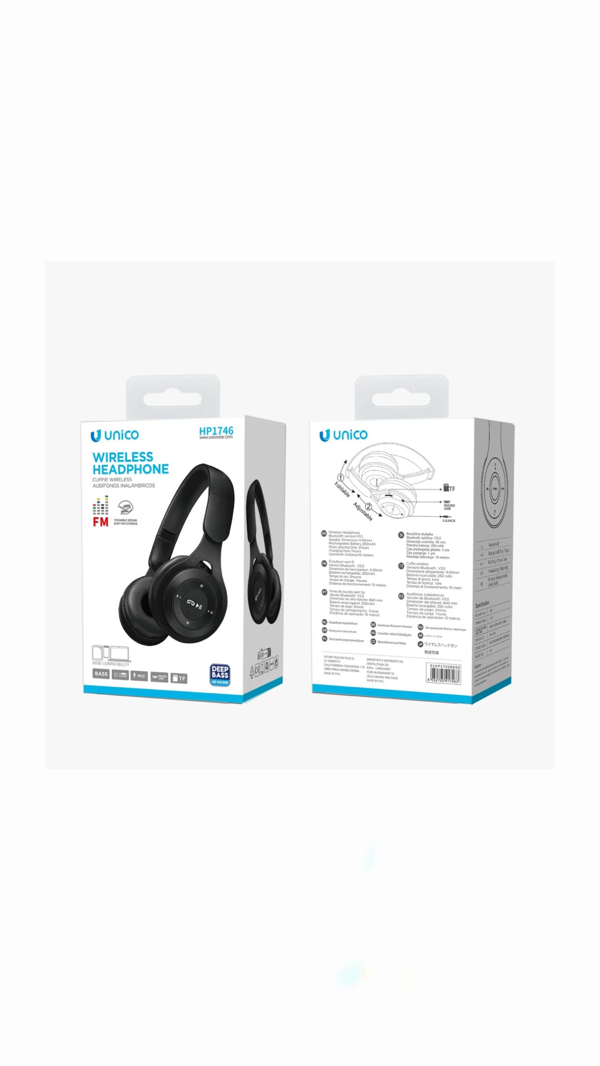 Cuffie Wireless Bluetooth Unico HP1746 con Microfono, FM, MicroSD e Deep Bass