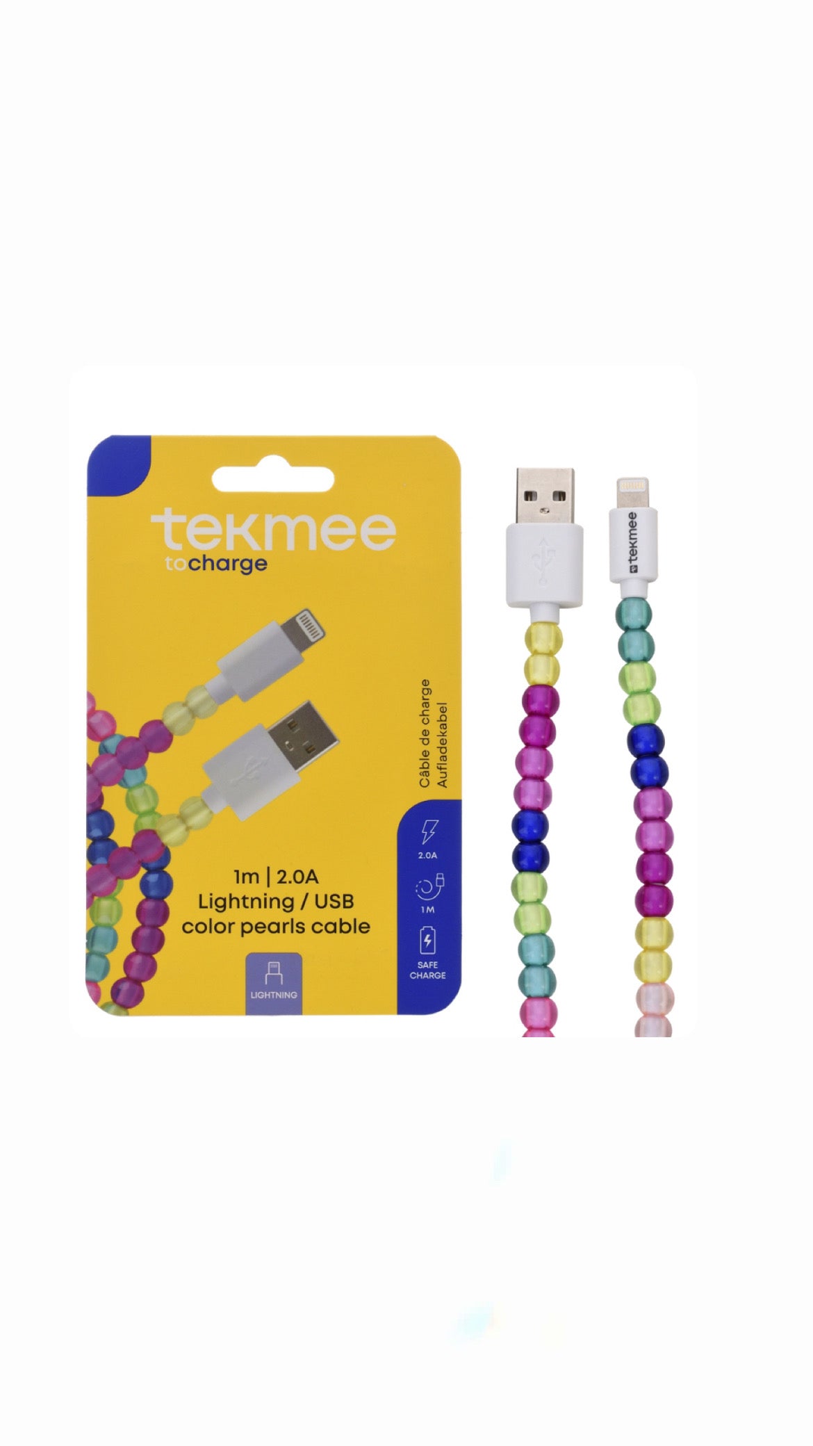 Cavo Lightning USB-A per iPhone e iPad TEKMEE 1m – Ricarica Rapida e Trasferimento Dati Color Pearls
