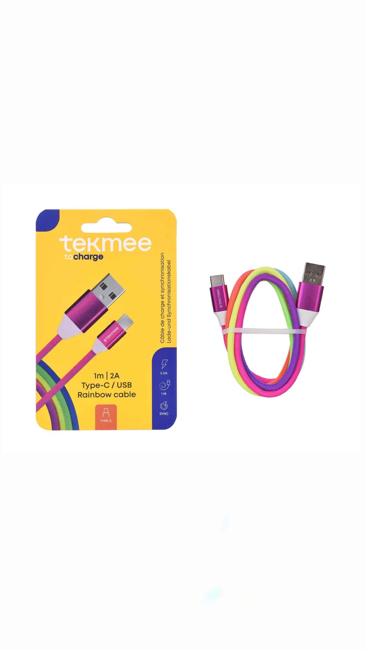 Cavo USB-A a USB-C 1m Tekmee 2A – Cavo Ricarica e Trasferimento Dati Fast Charge