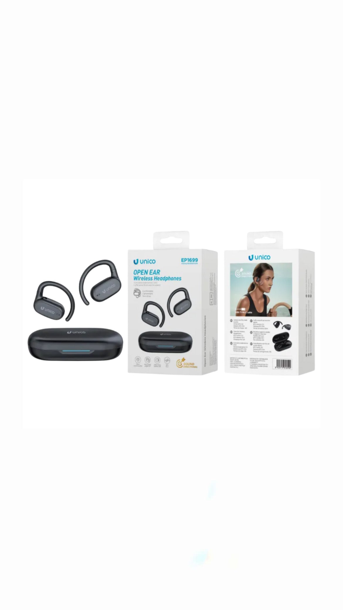 Cuffie Wireless Open Ear Unico EP1699 – Bluetooth 5.3, Ultra Leggere, Suono Direzionale, Autonomia Prolungata