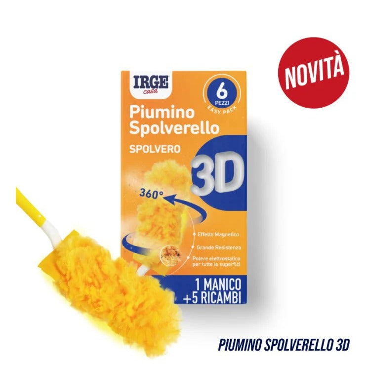 Piumino Spolverello 3D IRGE Casa con Effetto Elettrostatico – Kit con 1 Manico + 5 Ricambi