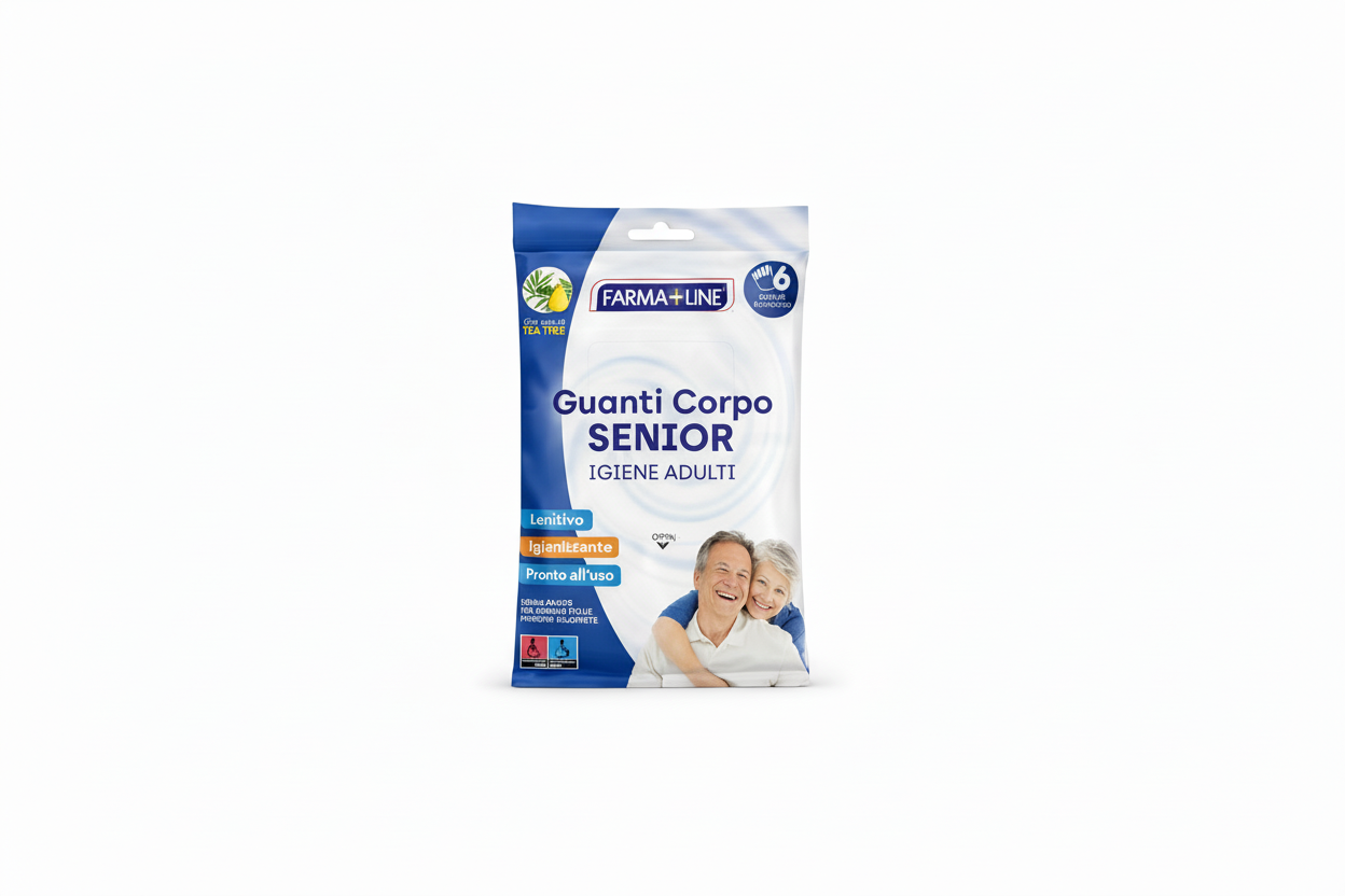 Salviette Igieniche Corpo Senior Farmaline con Tea Tree – 6 Guanti Monouso per Igiene Adulti