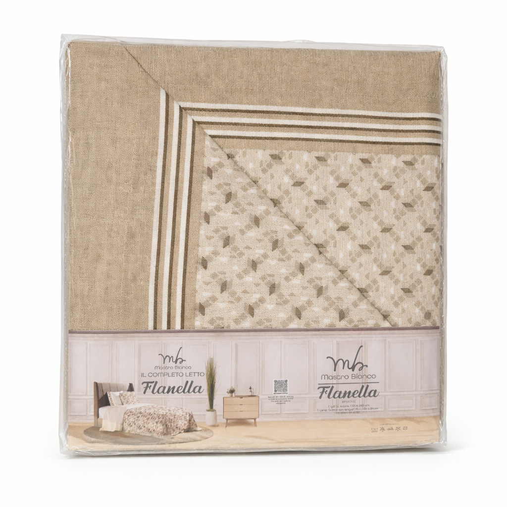 Completo Letto Singolo in Flanella Calda – Elegante Beige con Fantasia Delicata