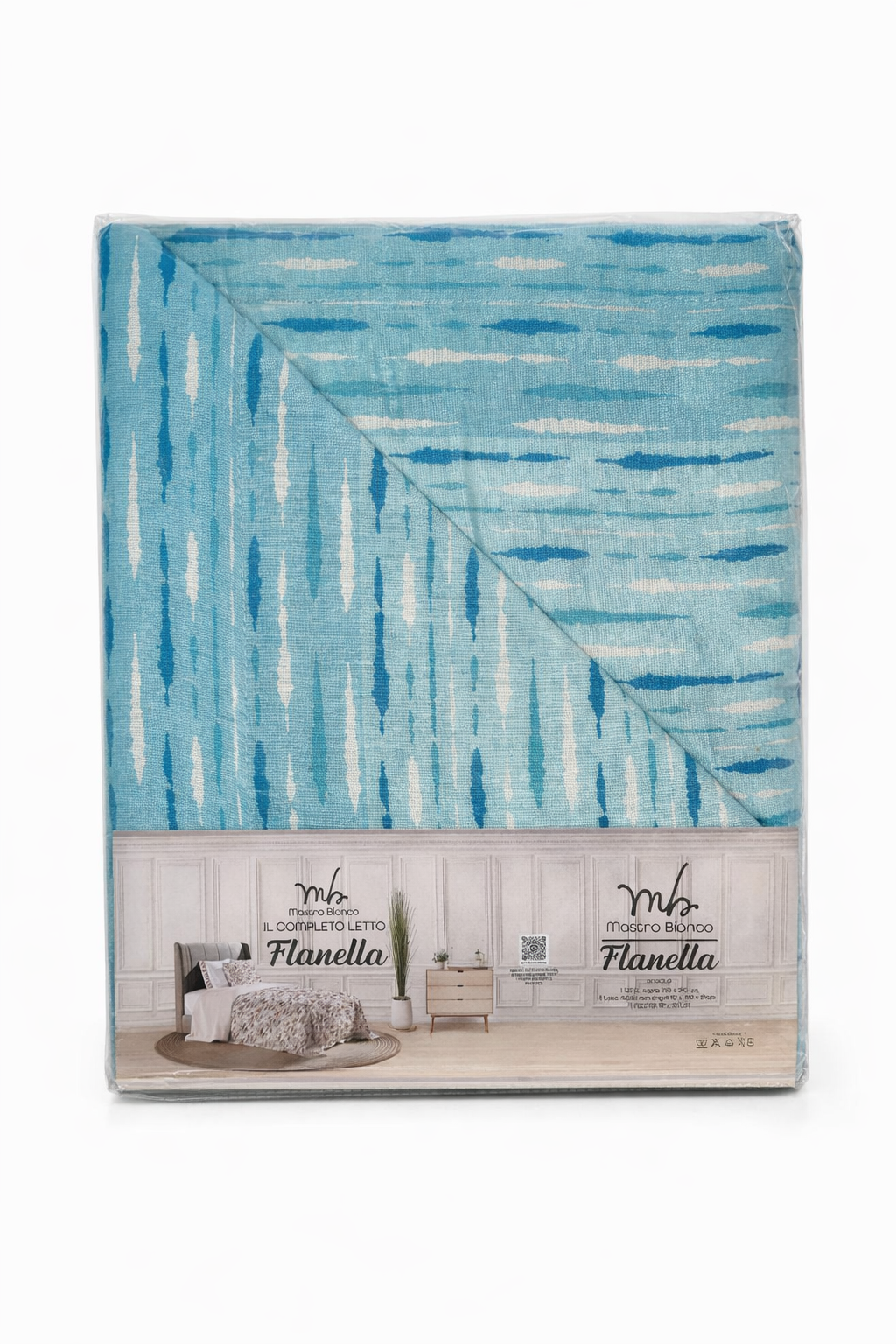 Completo Letto in Flanella Singolo Mastro Bianco – Morbido, Caldo e Moderno Fantasia Azzurra