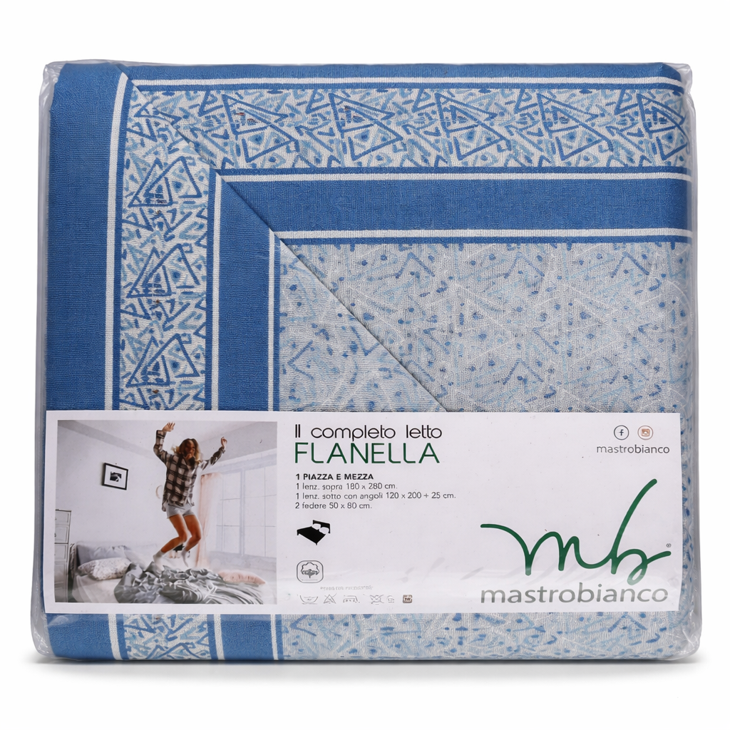 Completo Letto in Flanella 1 Piazza e Mezza Mastrobianco – Caldo e Morbido con Fantasia Blu