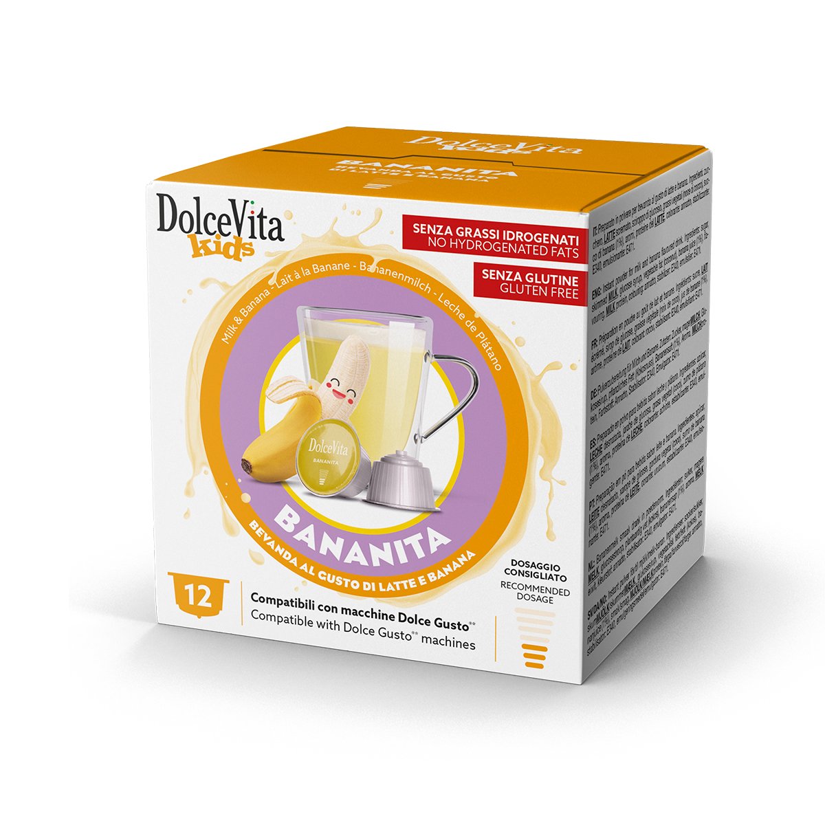 DolceVita Kids Bananita – Bevanda Latte e Banana in Capsule Compatibili Dolce Gusto (12 pz)