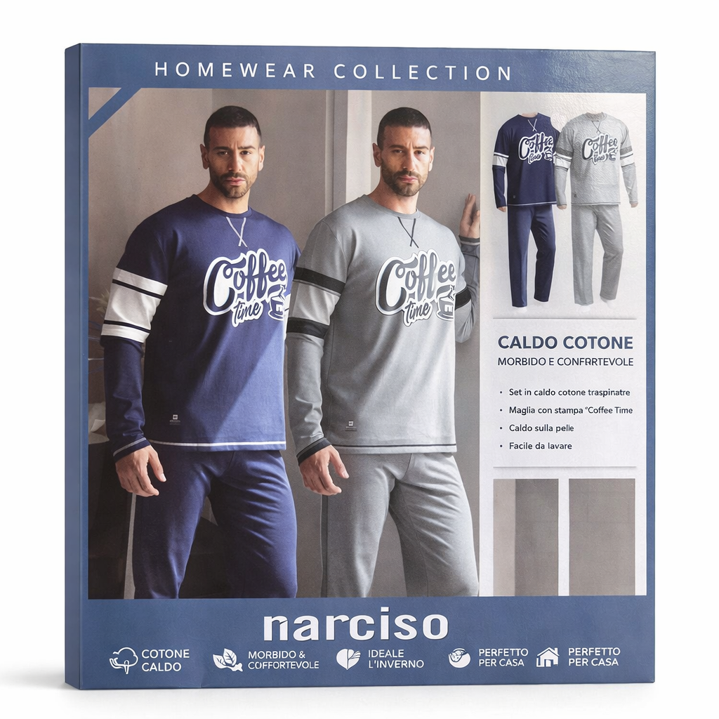Pigiama Uomo in Caldo Cotone “Coffee Time” – Comfort Homewear Narciso