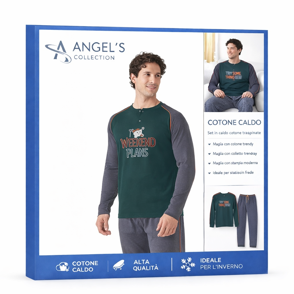 Pigiama Uomo in Cotone Caldo “Weekend Plans” – Comfort e Stile per il Relax