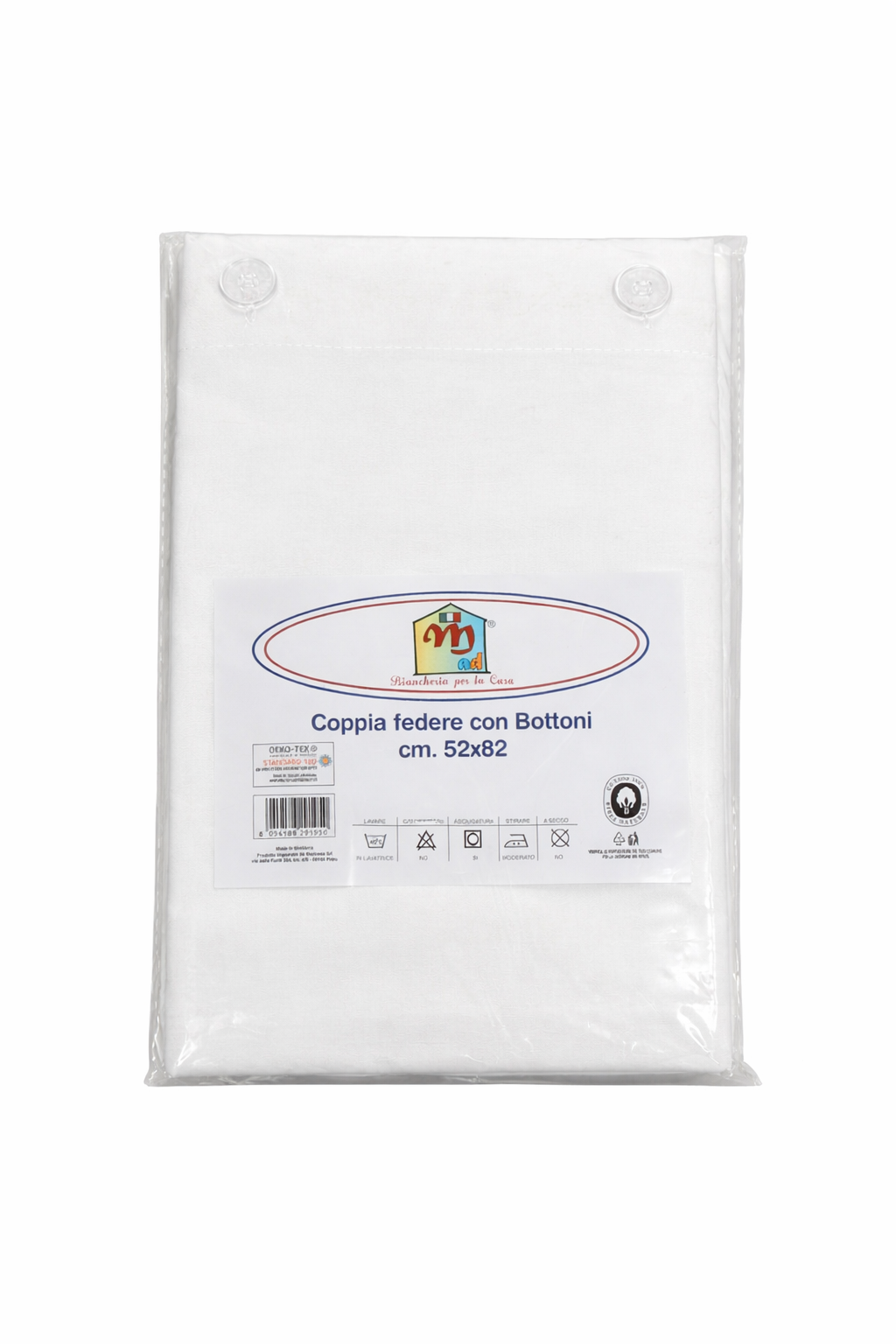 Coppia Federe Bianche con Bottoni 52x82 cm – Cotone Certificato OEKO-TEX